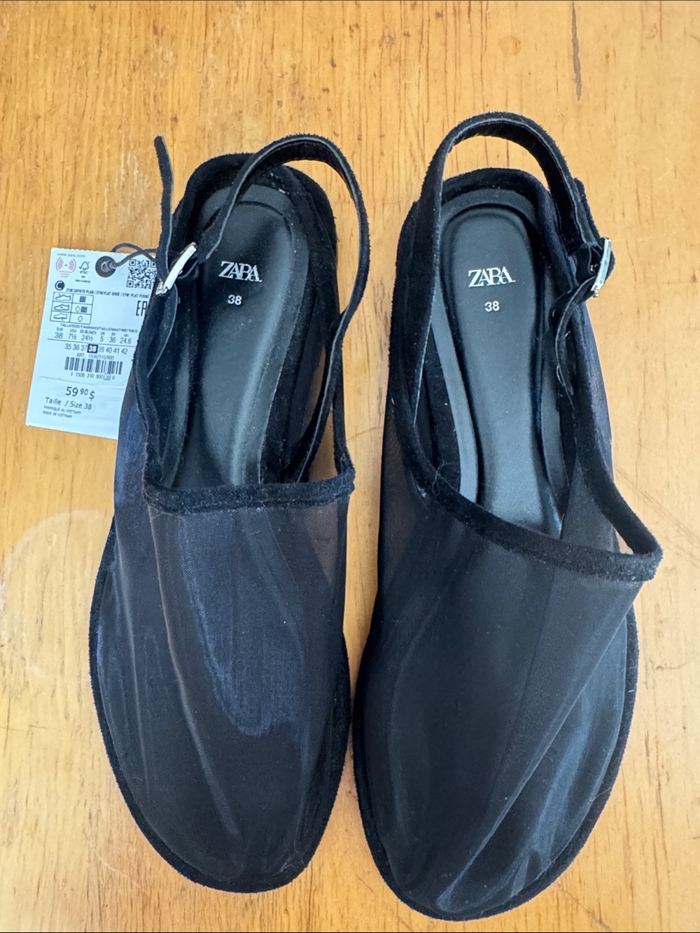 NWT Zara Black Mesh Slingback Mules, size 38 Summer